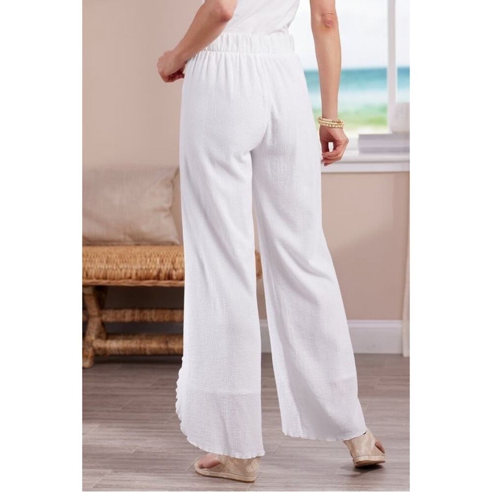 Soft Surroundings Siesta Keys Gauze Crepe Pants White Cotton Wide Leg Size L - Picture 3 of 11